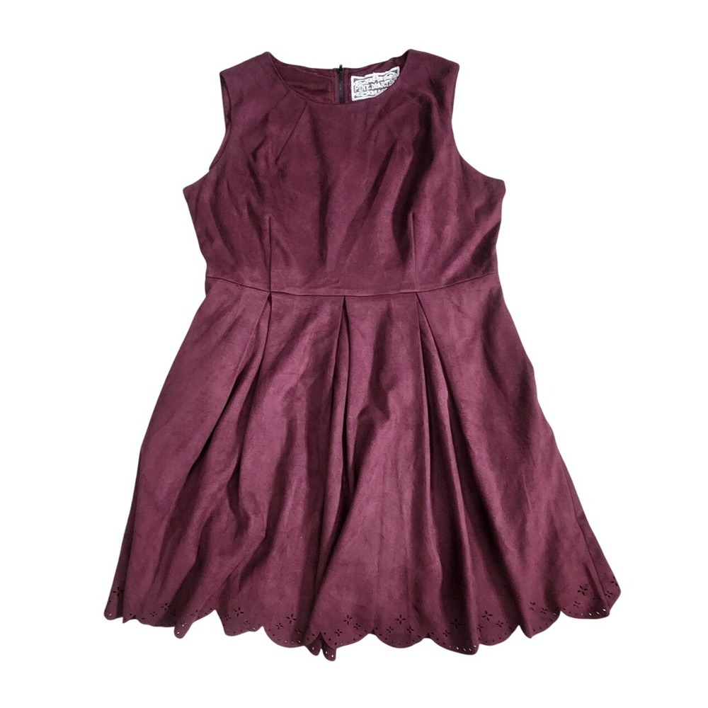 Pink Martini Sleeveless Dress Burgundy Faux Suede Scallop Hem Fit & Flare XL
